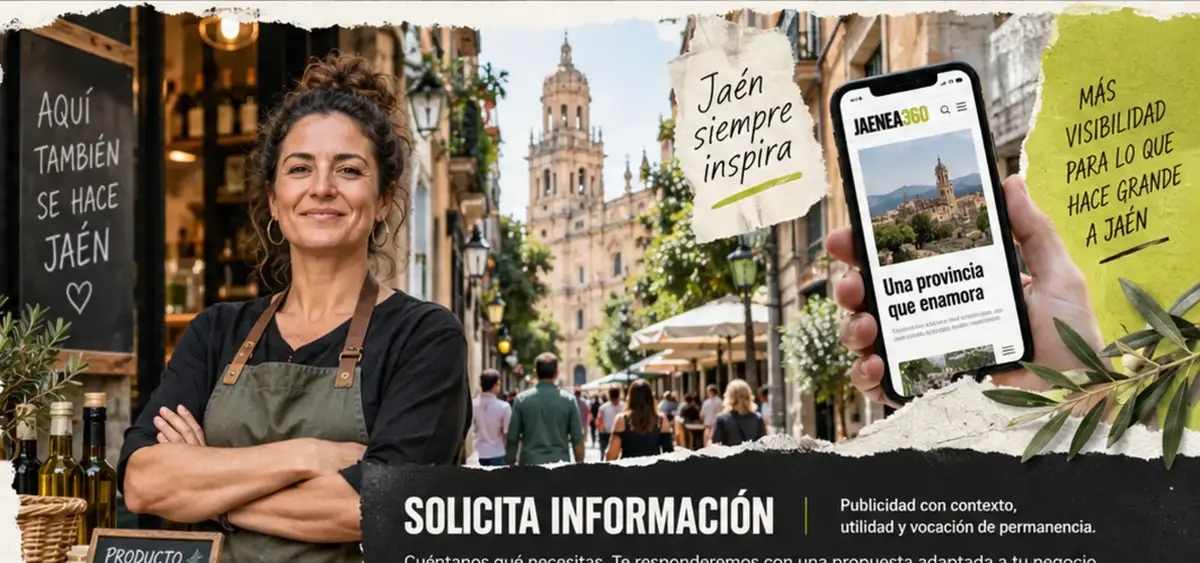 Propietaria de un negocio local junto a una calle de Jaén y la Catedral